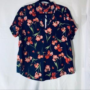 Sienna Sky | Navy Blue Floral | Choker Neck Blouse